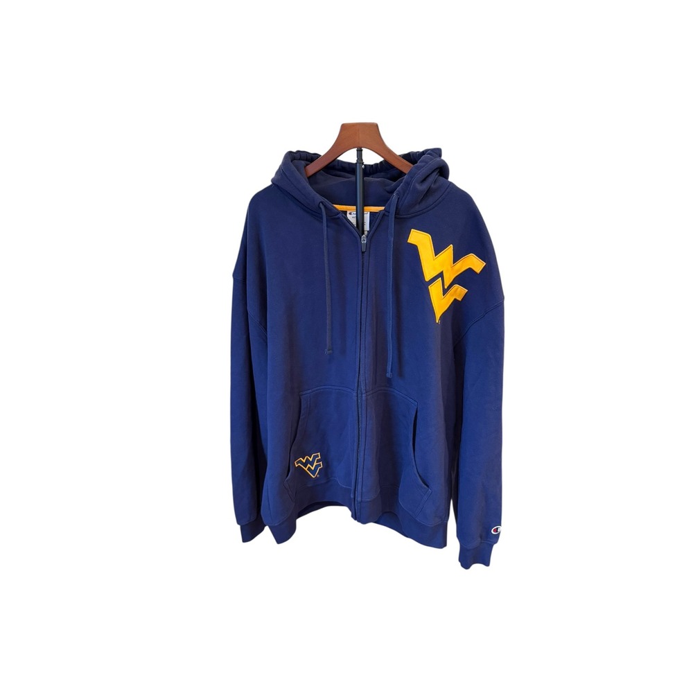 Champion West Virginia University WVU Mountaineers Full Zip Hoodie Navy Blue 2XL